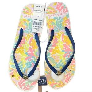 🌈 6/$60 Cuffy’s Cape Cod Thong Flip Flops Starfish Navy Blue Floral Print Size 8